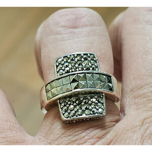 Vintage Sterling Silver NF 925 Thailand Marcasite Statement Ring Sz 7 Geometric